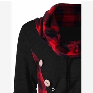 plaid trim cowl neck tunic sweatshirt dress